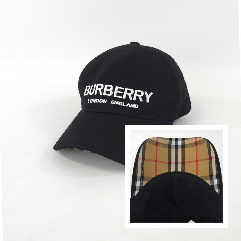 Burberry Black Cotton Cap M P Hat Logo Embroidered 100% Cotton Unisex Fashion